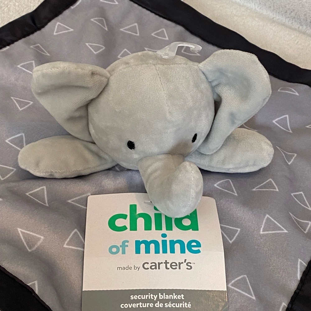 NWT Carter’s Child of Mine Grey blu Elephant plush Security Blanket lovey Rattle